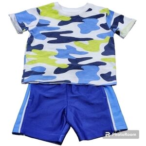 Falls Creek Kids 2 pc Toddler Short Sleeve Camo Shirt & Shorts, Size 12M